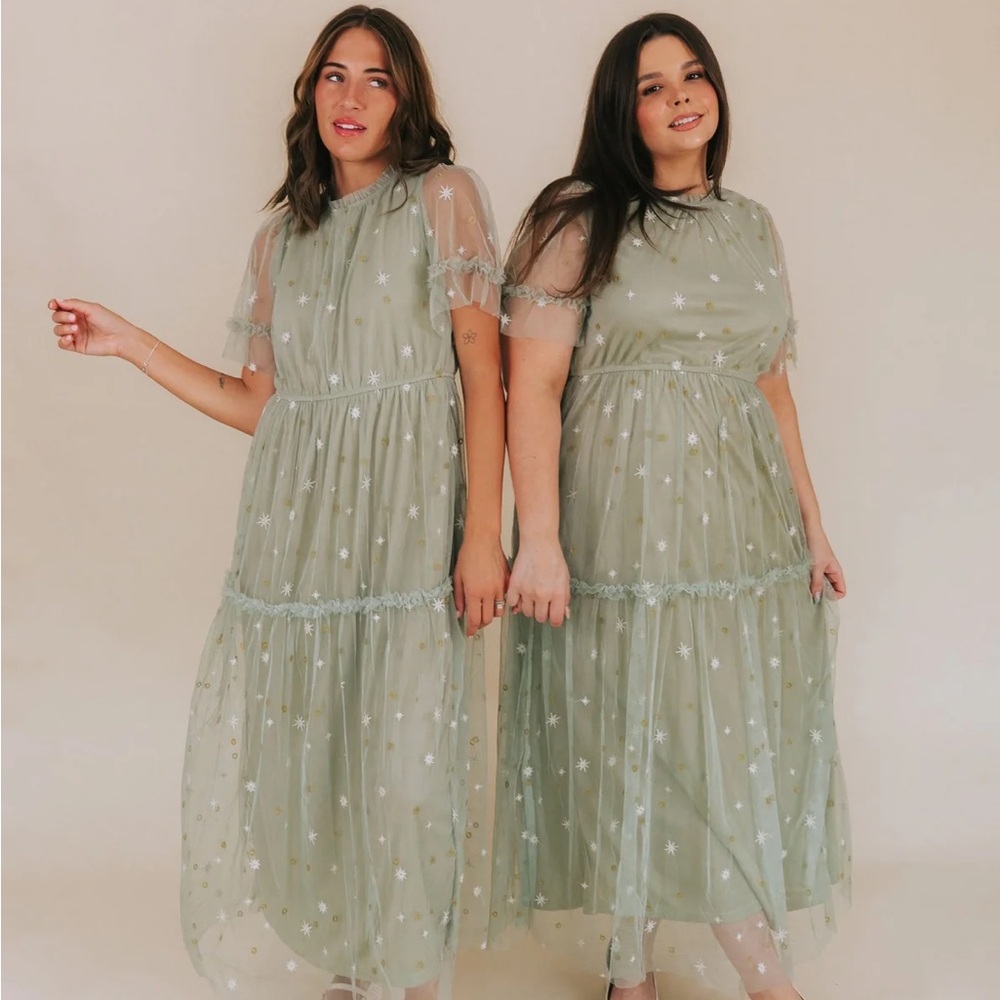 Green Tiered Ruffled Maxi Dress for Wedding Guest